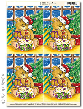 3D Decoupage A4 Motif Sheet - Christmas Teddy Bear (338)