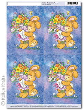 (image for) 3D Decoupage A4 Motif Sheet - Rabbit with Flowers (352)