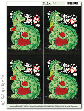 3D Decoupage A4 Motif Sheet - Dragon & Hearts (354) - Click Image to Close