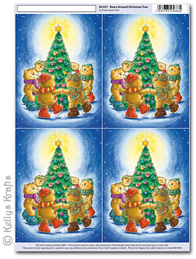3D Decoupage A4 Motif Sheet - Teddy Bears Around Christmas Tree (357)
