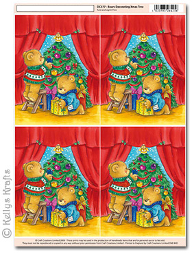 3D Decoupage A4 Motif Sheet - Bears Decorating Xmas Tree (377)