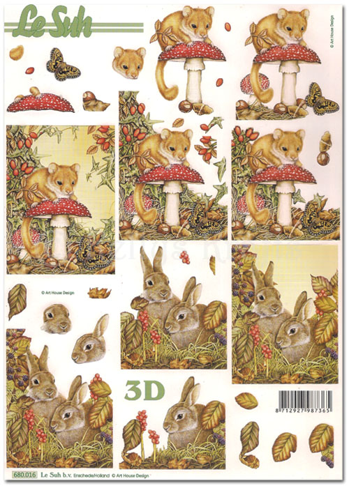 Die Cut 3D Decoupage A4 Sheet - Mouse & Rabbits (680016)