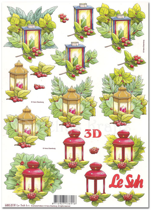 Die Cut 3D Decoupage A4 Sheet - Christmas Candles/Lanterns (680019)