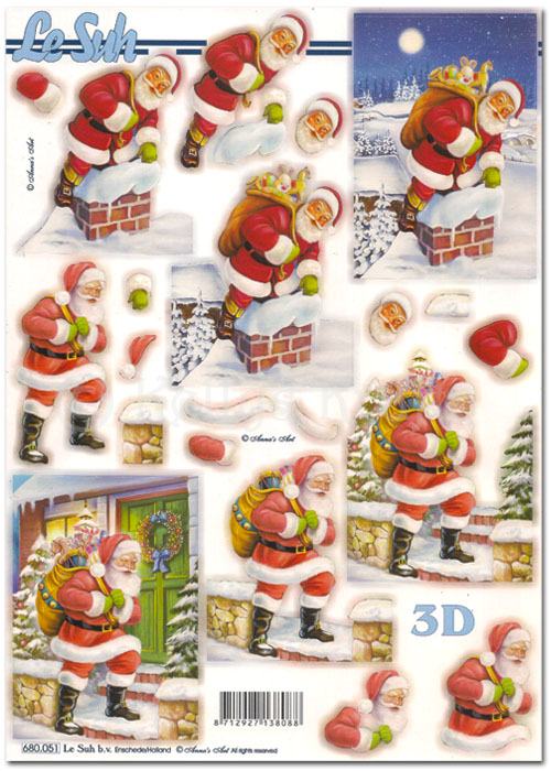 Die Cut 3D Decoupage A4 Sheet - Christmas Santa Claus (680051)