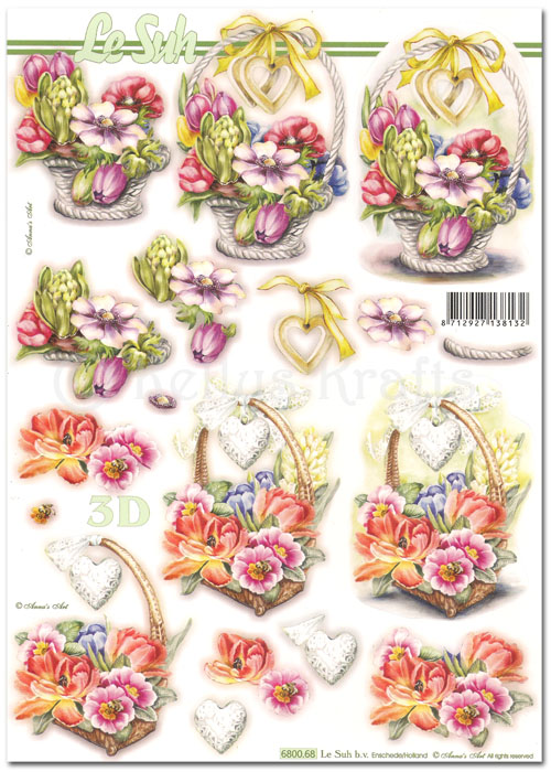 Die Cut 3D Decoupage A4 Sheet - Flowers in Baskets (680068)
