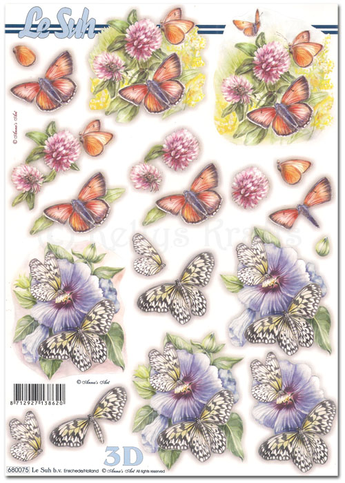 (image for) Die Cut 3D Decoupage A4 Sheet - Butterflies on Flowers (680075)