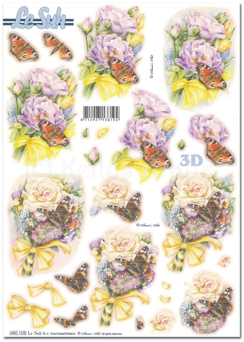 (image for) Die Cut 3D Decoupage A4 Sheet - Flowers with Butterflies (680108)