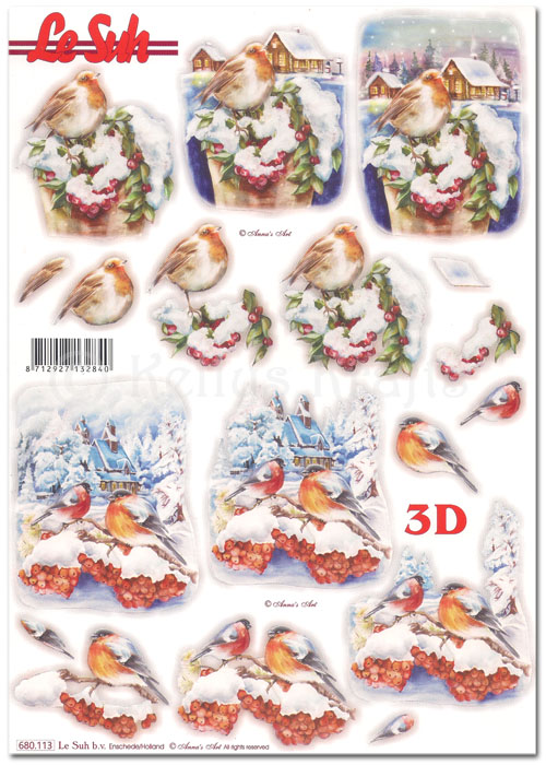 (image for) Die Cut 3D Decoupage A4 Sheet - Christmas Robins (680113)