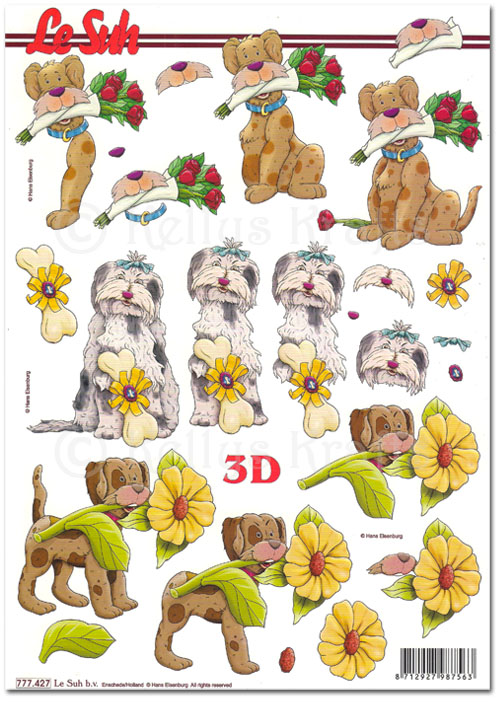 3D Decoupage A4 Sheet - Cartoon Dogs (777427)
