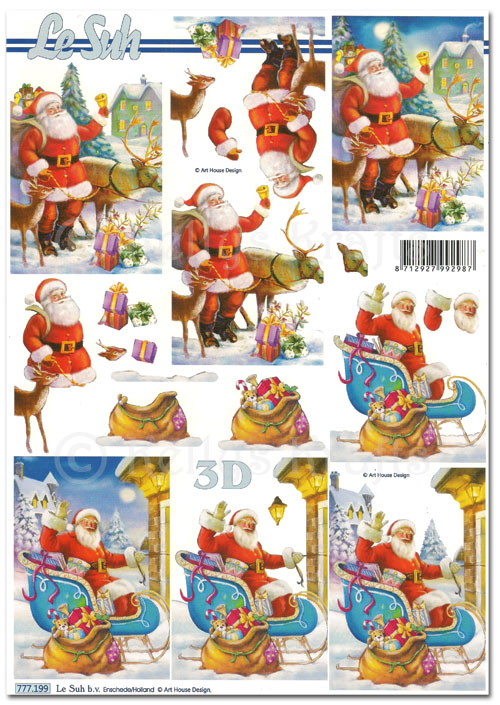 3D Decoupage A4 Sheet - Christmas Santa Claus & Sleigh (777199)