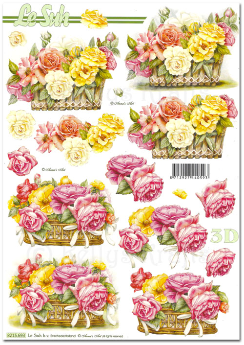 3D Decoupage A4 Sheet - Flowers in Baskets (8215693)