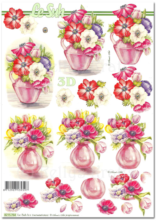 3D Decoupage A4 Sheet - Flowers in Vases (8215764)