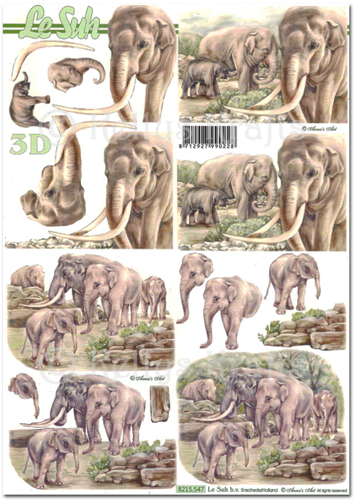 3D Decoupage A4 Sheet - Elephants (8215547)