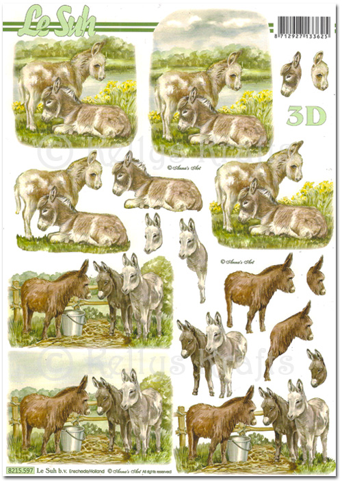 3D Decoupage A4 Sheet - Donkeys (8215597)