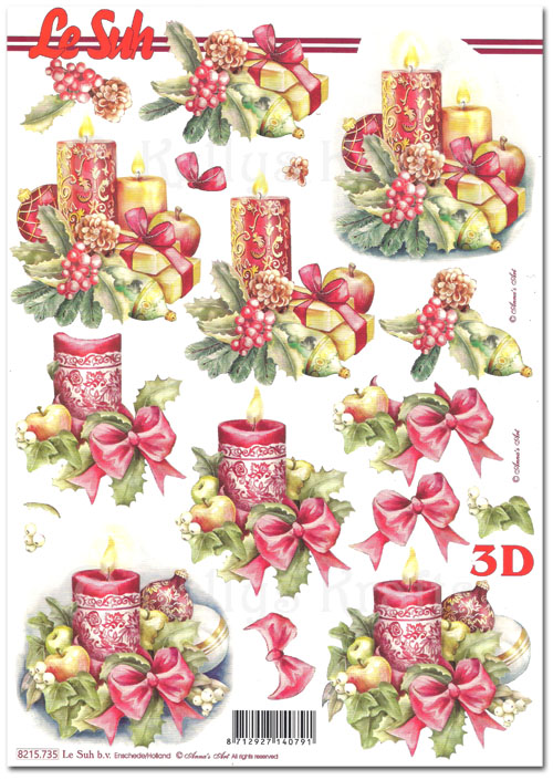 3D Decoupage A4 Sheet - Christmas Candles (8215735)