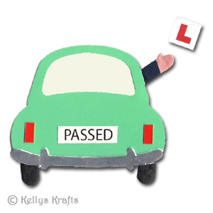 Mulberry/Card Die Cut Just Passed Driving Test, Car + L Plate - Click Image to Close