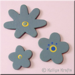 Wooden Flower Embellishments, Turquoise (3 Pieces) - Click Image to Close