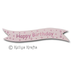 (image for) Die Cut Banner - Happy Birthday with Stars, Pink on Pink (1 Piece)