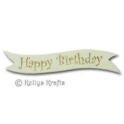 Die Cut Banner - Happy Birthday, Gold on Cream (1 Piece) - Click Image to Close