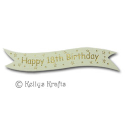 Die Cut Banner - Happy 18th Birthday, Gold on Cream (1 Piece) - Click Image to Close