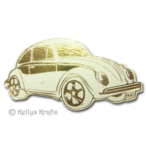 Beetle Motor Car, Foil Printed Die Cut Shape, Gold on Cream - Click Image to Close