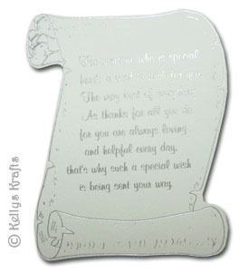 \"Someone Special\" Scroll, Foil Printed Die Cut Shape, Silver on White