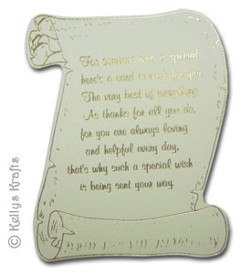 \"Someone Special\" Scroll, Foil Printed Die Cut Shape, Gold on Cream