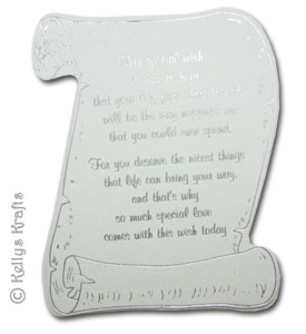 \"Special Wish\" Scroll, Foil Printed Die Cut Shape, Silver on White