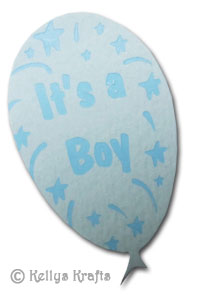 It's A Boy Balloon, Foil Printed Die Cut Shape, Blue on Blue - Click Image to Close