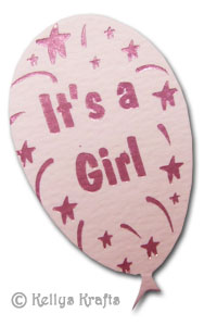 It's A Girl Balloon, Foil Printed Die Cut Shape, Pink on Pink - Click Image to Close