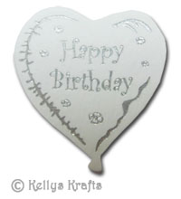 Happy Birthday Balloon, Foil Printed Die Cut Shape, Silver on White - Click Image to Close