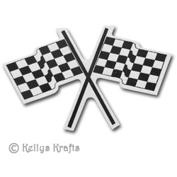 Chequered Flags, Foil Printed Die Cut Shape, Black/White - Click Image to Close