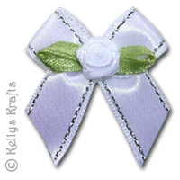White Fabric Bow with Flower Detail (1 Piece) - Click Image to Close
