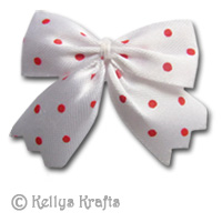 White Fabric Bow with Red Spots (1 Piece) - Click Image to Close