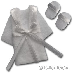 White Fabric Dressing Gown + Slippers Outfit - Click Image to Close