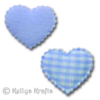 Padded Gingham Fabric Hearts - Blue (Pack of 10) - Click Image to Close