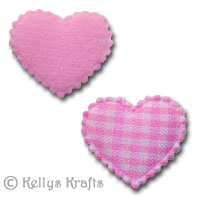 Padded Gingham Fabric Hearts - Pink (Pack of 10) - Click Image to Close