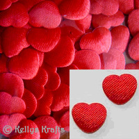 Red Padded Satin Fabric Heart Embellishments (Pack of 10) - Click Image to Close