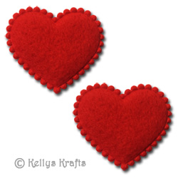 Padded Fabric Red Heart Embellishments (Pack of 10) - Click Image to Close