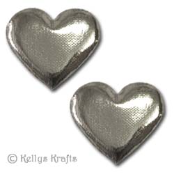 Large Heart Embellishments, Padded Shiny Silver (Pack of 5)