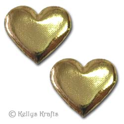 Large Heart Embellishments, Padded Shiny Gold (Pack of 5) - Click Image to Close