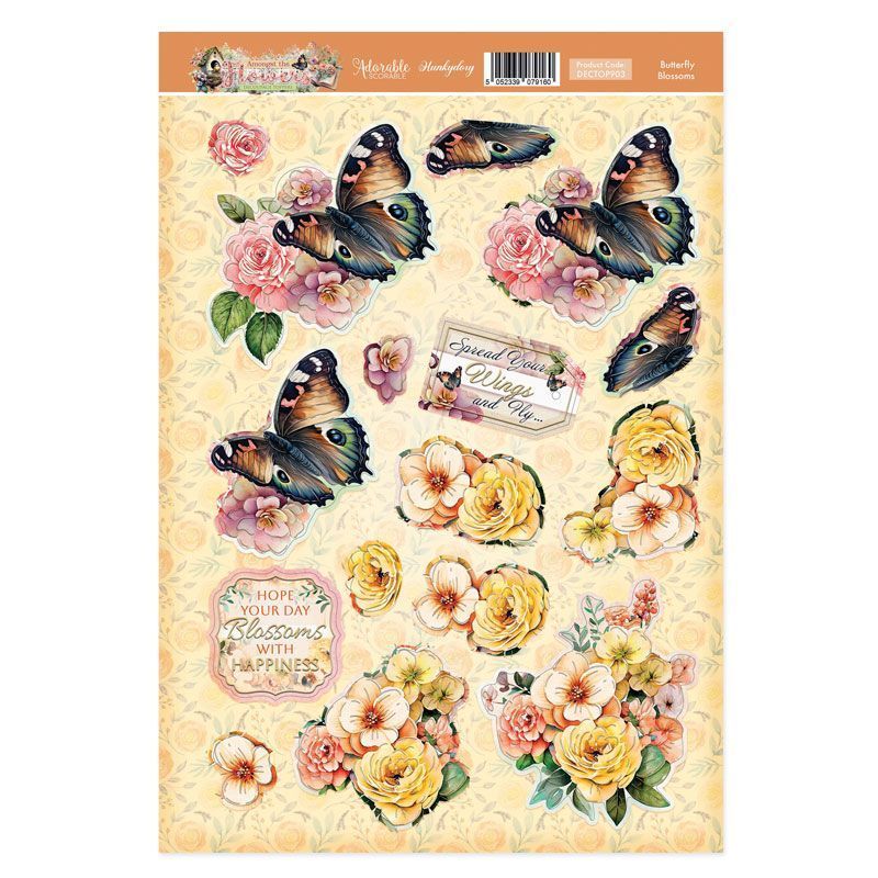 (image for) Die Cut 3D Decoupage A4 Sheet - Amongst The Flowers, Butterfly Blossoms