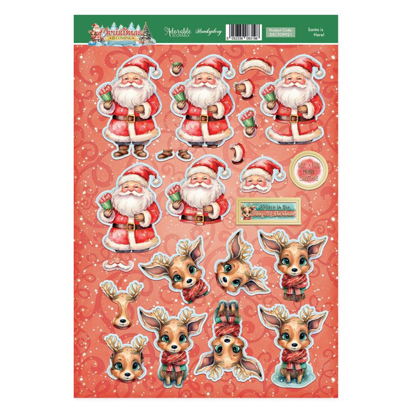 Die Cut 3D Decoupage A4 Sheet - Christmas Is Coming, Santa Is Here
