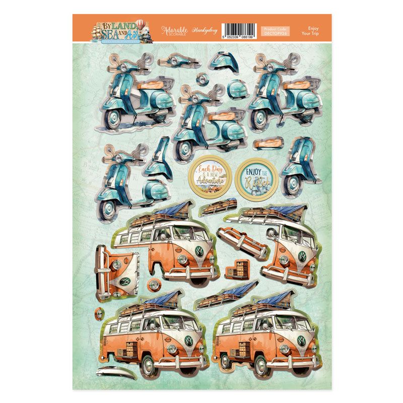 (image for) Die Cut 3D Decoupage A4 Sheet - By Land, Sea & Air, Enjoy Your Trip