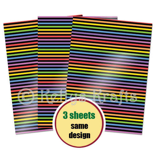 Patterned A4 Mirri Card, Rainbow Stripes (Pack of 3 Sheets)