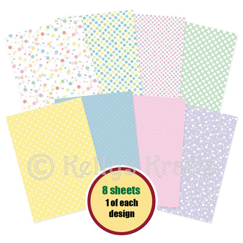 A4 Patterned Card - Polka Party Pack (8 Sheets)