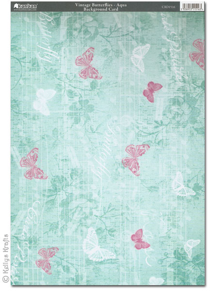 Kanban Patterned Card - Vintage Butterflies, Aqua (CRD1516)