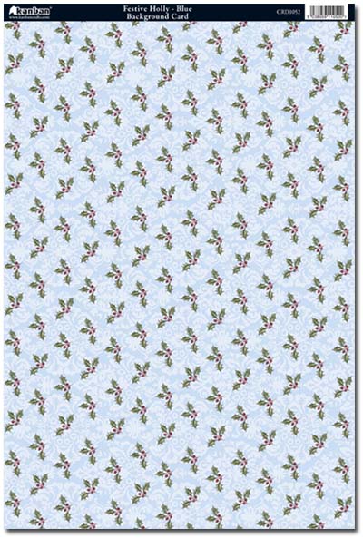 Kanban Patterned Card - Festive Holly, Blue (CRD1052) - Click Image to Close