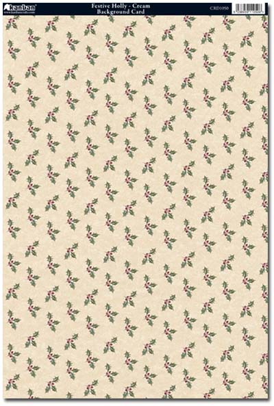 Kanban Patterned Card - Festive Holly, Cream (CRD1050) - Click Image to Close