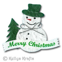 Mulberry Snowman with Tree and Banner, Die Cut Shape - Click Image to Close